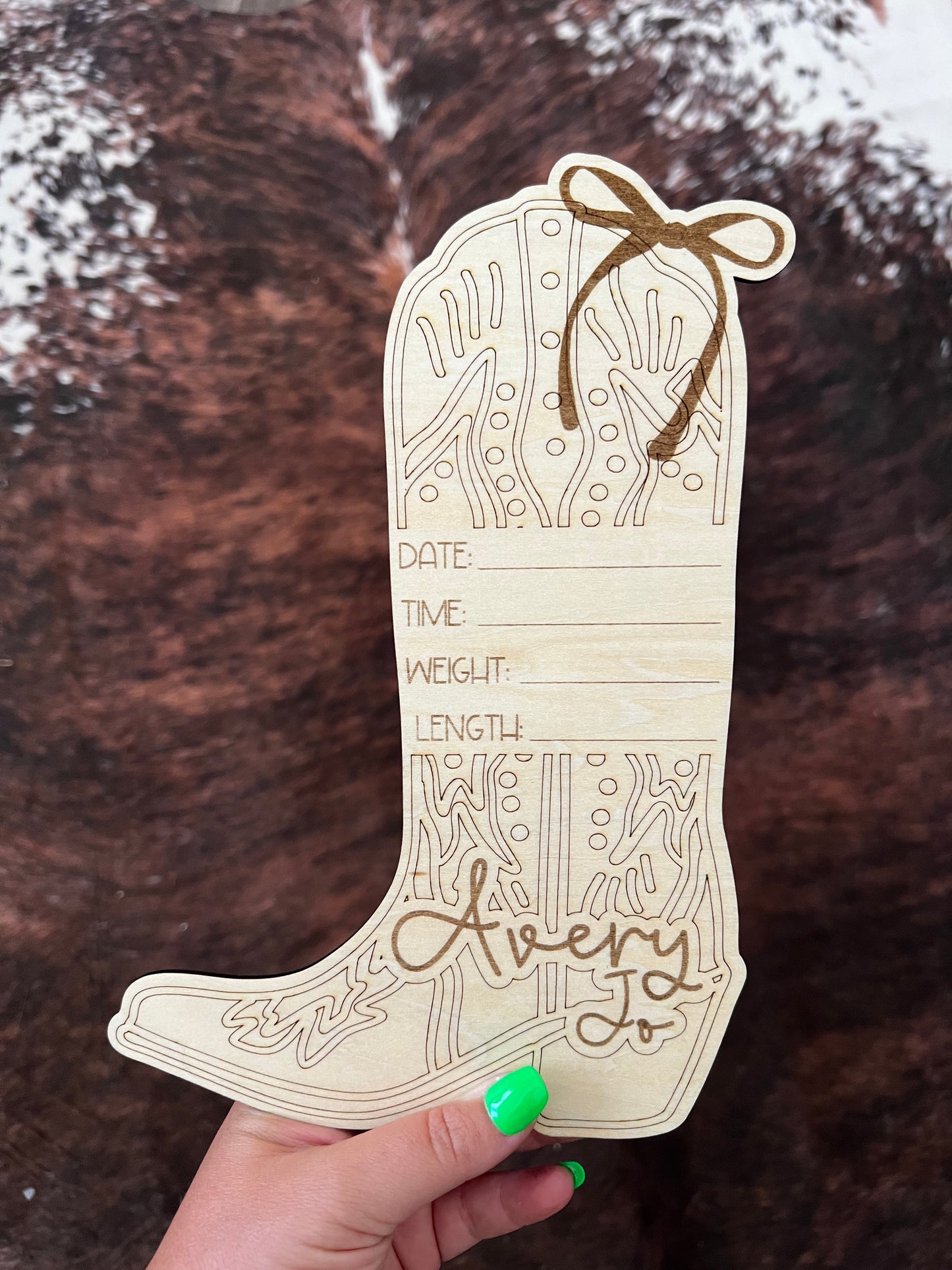 Personalized Western Boot Birth Stats Sign