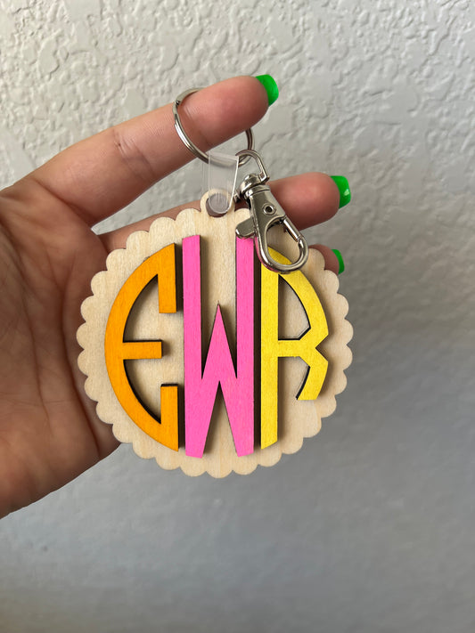 Scalloped Monogram Keychain